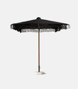 Hand-Woven Wooden Umbrella 2.30x2.30m Black | Fringe - Side view