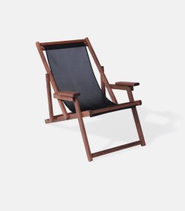 Wooden Deck Chair Black PVC