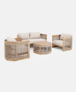 ΣΕΤ ΣΑΛΟΝΙΟΥ S-04 ξύλινο με εκρού μαξιλάρια εξωτερικού χώρου