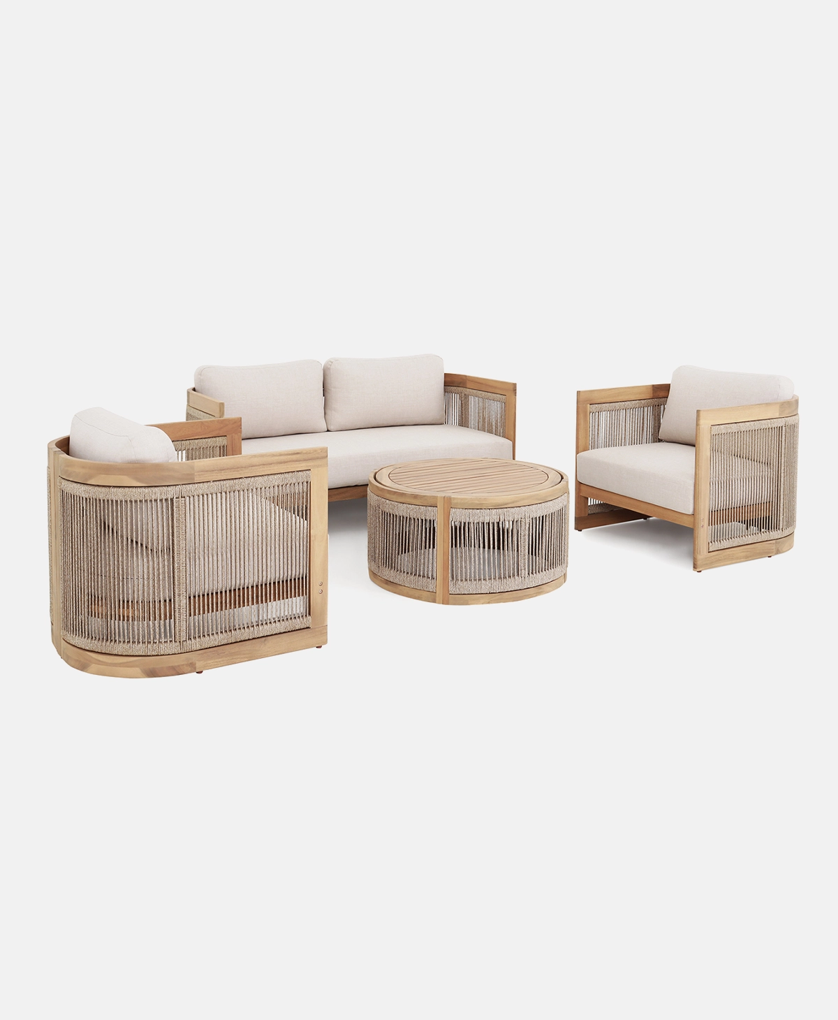 ΣΕΤ ΣΑΛΟΝΙΟΥ S-04 ξύλινο με εκρού μαξιλάρια εξωτερικού χώρου