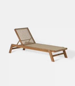 Wooden Beach Sun Lounger Teak with Woven Rope