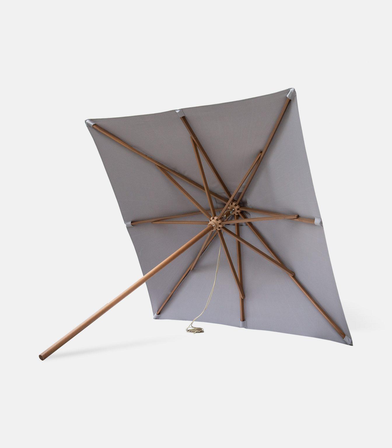 Ομπρέλα ξύλινη τετράγωνη 2.30 Χ 2.30m με πολυεστερικό ύφασμα Γκρι