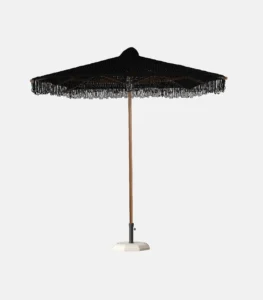 Ομπρέλα ξύλινη με πλεκτό σχοινί και κρόσσια τετράγωνη 2.30 Χ 2.30m Μαύρη