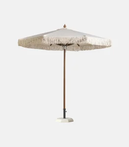 Wooden umbrella Ø 2.20 / Ø 2.50 m – cream canopy with fringe