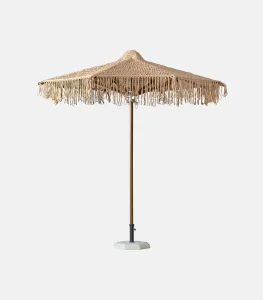 Hand-woven rope wooden umbrella with fringe Ø 2.20 / Ø 2.50 m