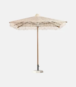 Ομπρέλα ξύλινη με πλεκτό σχοινί και κρόσσια τετράγωνη 2.30 Χ 2.30m Κρεμ - Πλαϊνή όψη