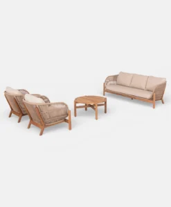 ΣΕΤ ΣΑΛΟΝΙΟΥ S-05 ξύλινο με εκρού μαξιλάρια εξωτερικού χώρου