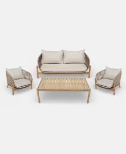 ΣΕΤ ΣΑΛΟΝΙΟΥ S-06 ξύλινο με εκρού μαξιλάρια εξωτερικού χώρου